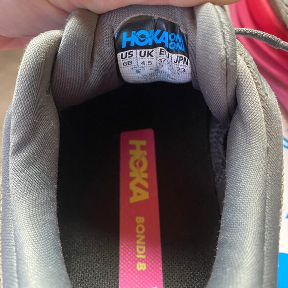 Women's Hoka Bondi 8 Castlerock/Strawberry Mesh Size 6 EUC - Picture 6 of 8
